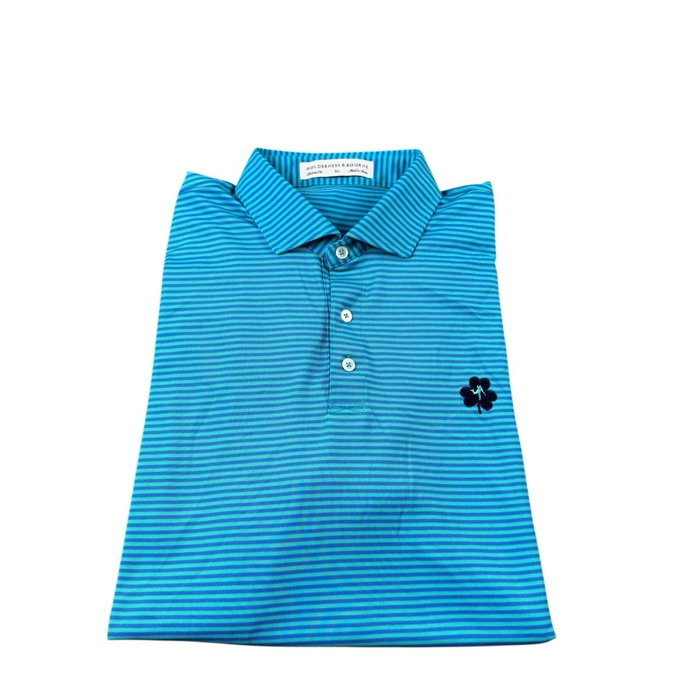 Holderness & Bourne Blue Striped Performance Men’s S/S Golf Polo Size XL